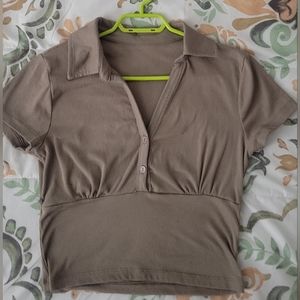 Button beige brown corset style  top